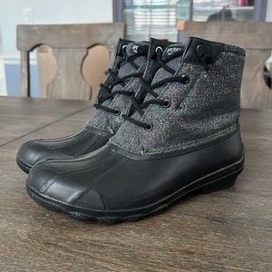 Sperry Iridescent and Black Duck Boots - 8.5